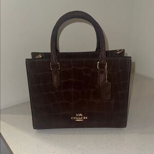 Coach Dark Brown Crocodile Embossed Maggie Tote